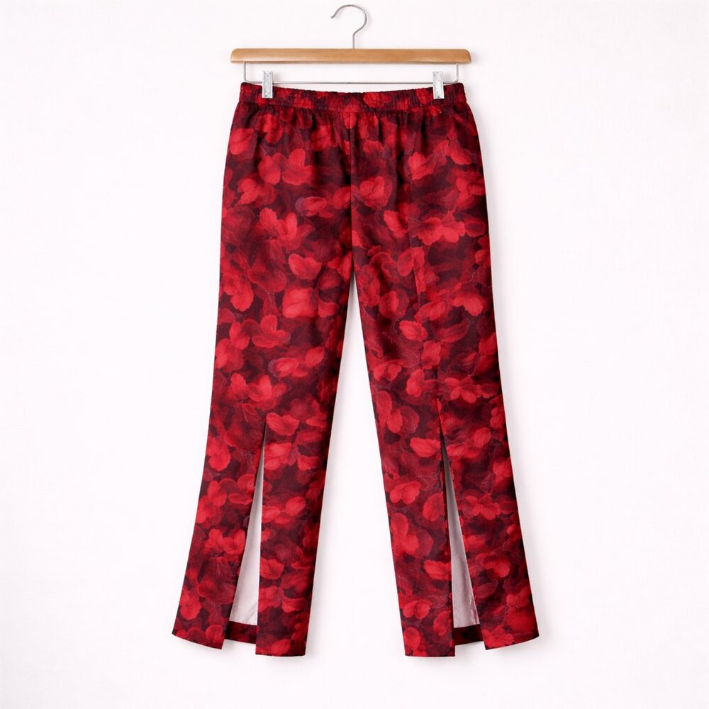 Eloquii Red Blossom Satin Wide Leg Pants w/ Front Slits – Size 16